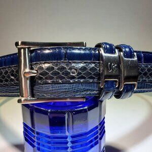 VINTAGE STACY ADAMS MENS BLUE LEATHER CROC & BLACK LIZZARD BELT SIZE 34...1990